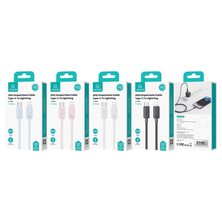 USAMS US-SJ697 USB-C / Type-C to 8 Pin 30W Striped Fast Charge Data Cable, 1m, 2m, 3m