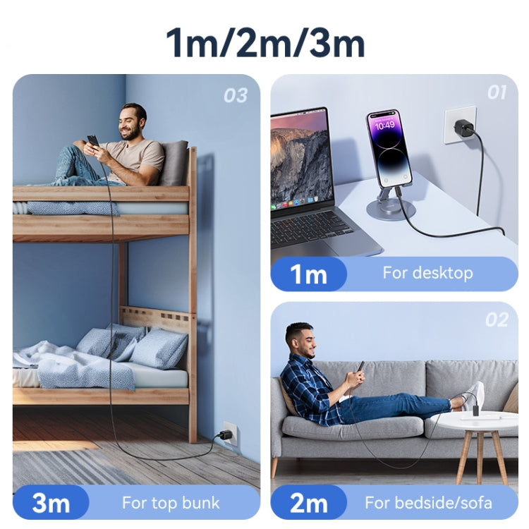 USAMS US-SJ697 USB-C / Type-C to 8 Pin 30W Striped Fast Charge Data Cable, 1m, 2m, 3m
