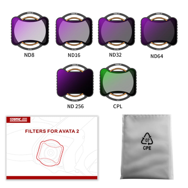 For DJI Avata 2 STARTRC Drone Lens Filter, 3 in 1 ND8/16/32, CPL ND8/16/32/64/256, 4 in 1 ND8/16/32/64
