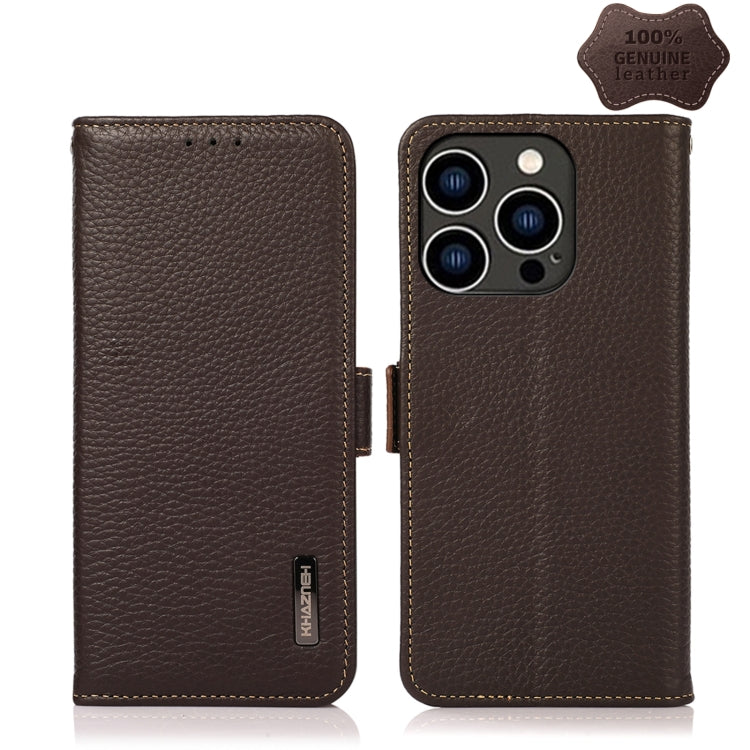 KHAZNEH Side-Magnetic Litchi Genuine Leather RFID Phone Case