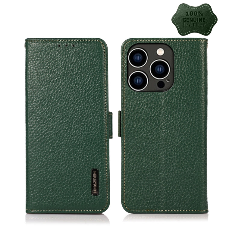 KHAZNEH Side-Magnetic Litchi Genuine Leather RFID Phone Case