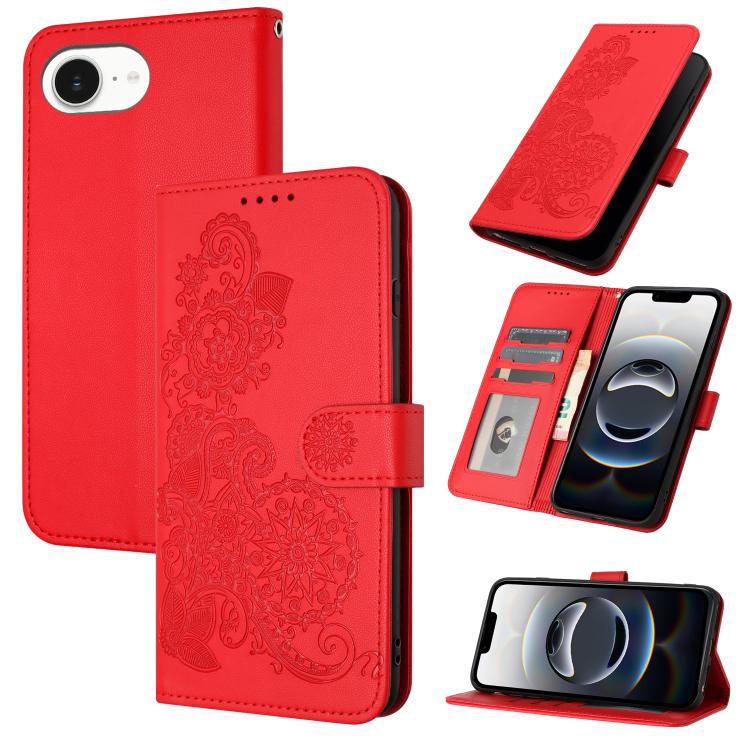 Datura Flower Embossed Flip Leather Phone Case, For iPhone 18 Pro / 17 Pro, For iPhone 18 Pro Max / 17 Pro Max, For iPhone 17e / 16e