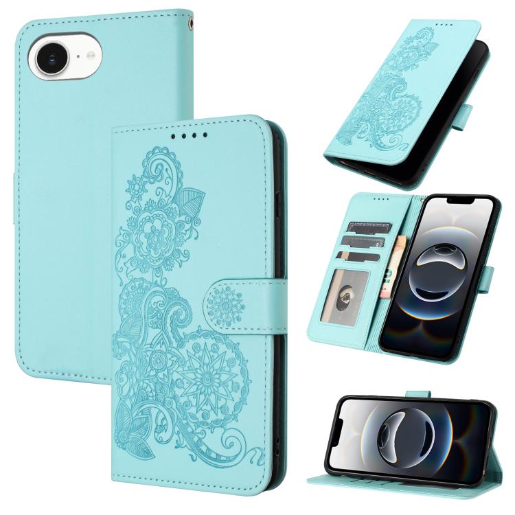Datura Flower Embossed Flip Leather Phone Case, For iPhone 18 Pro / 17 Pro, For iPhone 18 Pro Max / 17 Pro Max, For iPhone 17e / 16e