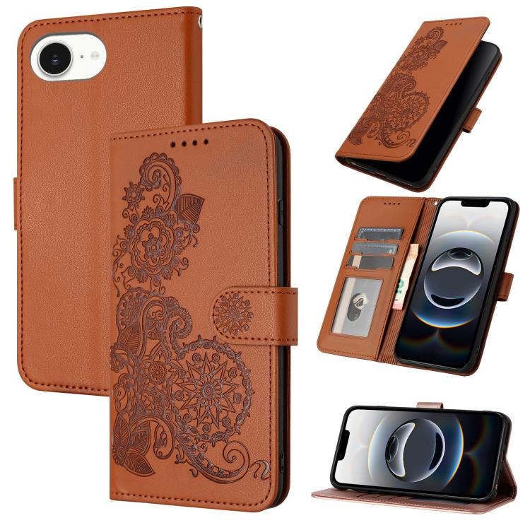 Datura Flower Embossed Flip Leather Phone Case, For iPhone Air, iPhone 16e, For iPhone 16 Pro Max