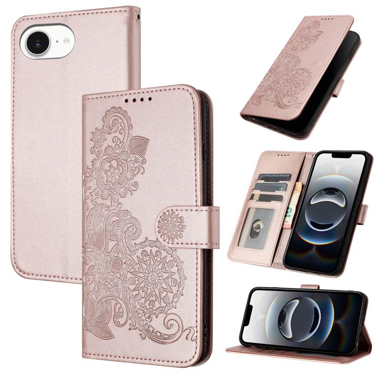 Datura Flower Embossed Flip Leather Phone Case, For iPhone Air, iPhone 16e, For iPhone 16 Pro Max