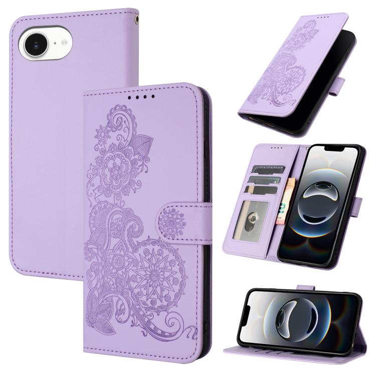 Datura Flower Embossed Flip Leather Phone Case, For iPhone Air, iPhone 16e, For iPhone 16 Pro Max