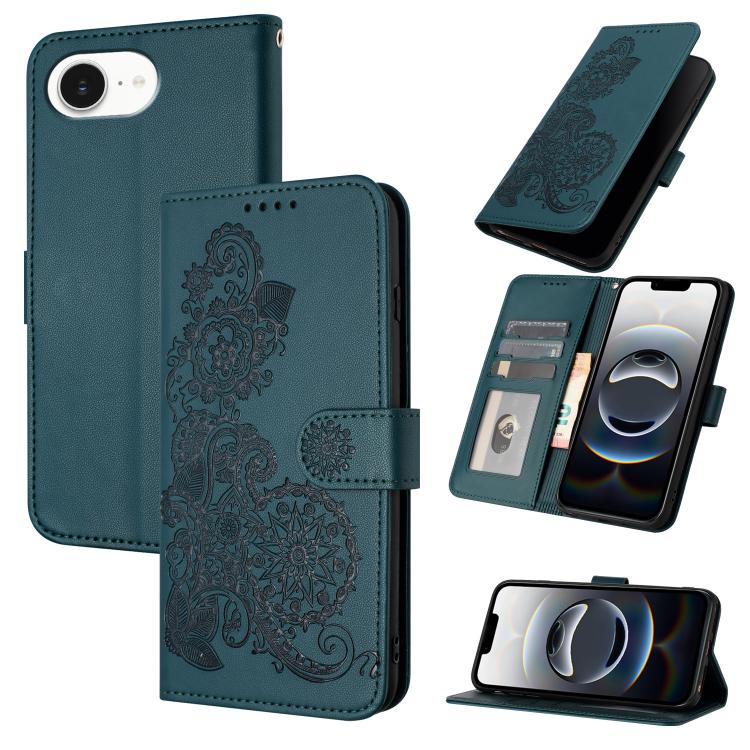 Datura Flower Embossed Flip Leather Phone Case, For iPhone 17e / 16e, For iPhone 17 Pro Max, For iPhone 17 Pro