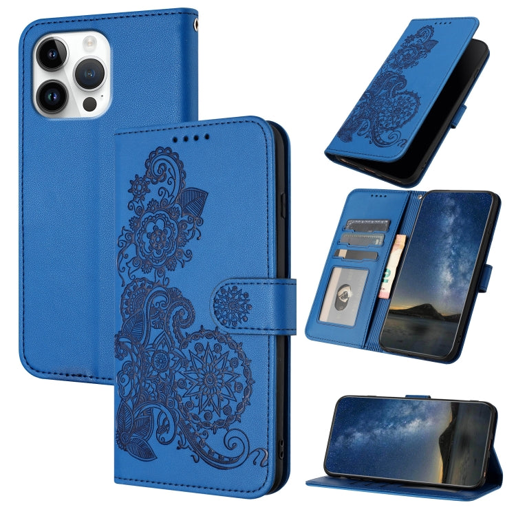 Datura Flower Embossed Flip Leather Phone Case, For iPhone Air, iPhone 16e, For iPhone 16 Pro Max