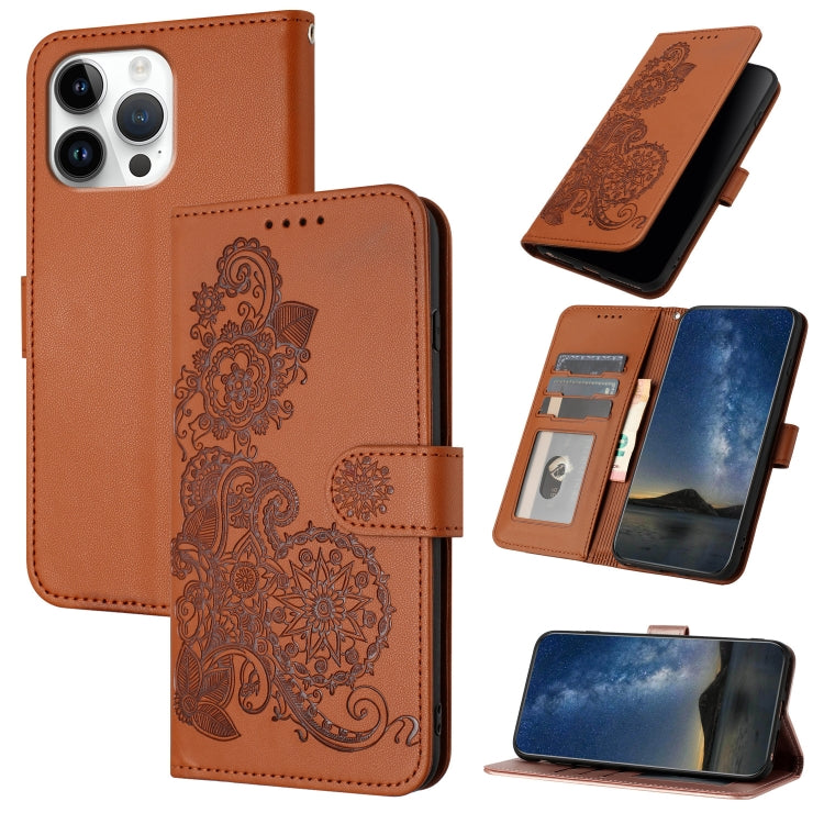 Datura Flower Embossed Flip Leather Phone Case, For iPhone Air, iPhone 16e, For iPhone 16 Pro Max