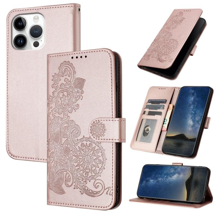 Datura Flower Embossed Flip Leather Phone Case, For iPhone Air, iPhone 16e, For iPhone 16 Pro Max