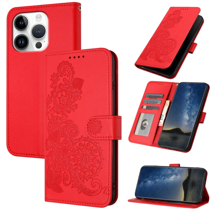 Datura Flower Embossed Flip Leather Phone Case, For iPhone 16 Pro, For iPhone 16 Plus, For iPhone 16