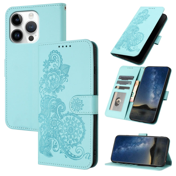 Datura Flower Embossed Flip Leather Phone Case, For iPhone 16 Pro, For iPhone 16 Plus, For iPhone 16