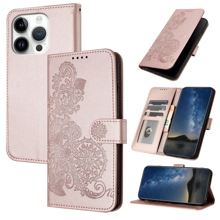 Datura Flower Embossed Flip Leather Phone Case, For iPhone 16 Pro, For iPhone 16 Plus, For iPhone 16