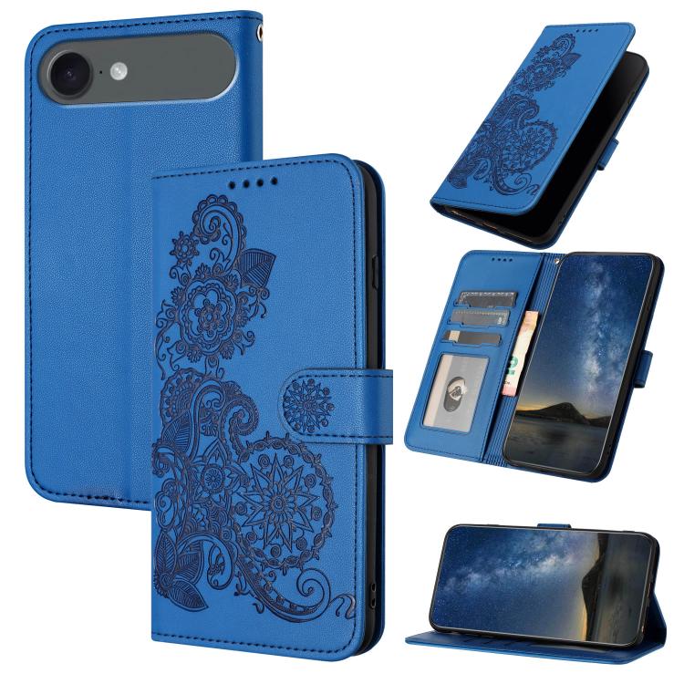 Datura Flower Embossed Flip Leather Phone Case, For iPhone Air, iPhone 16e, For iPhone 16 Pro Max