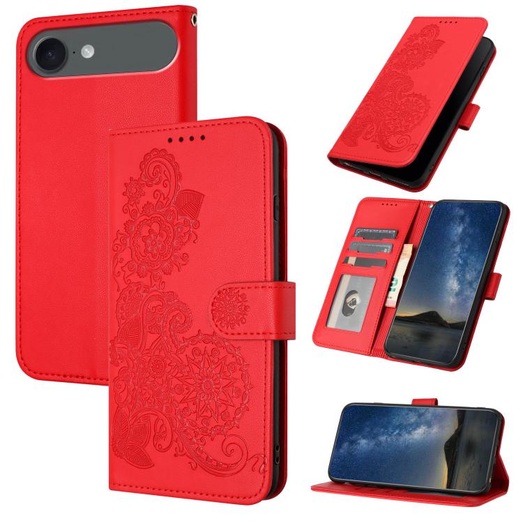 Datura Flower Embossed Flip Leather Phone Case, For iPhone Air, iPhone 16e, For iPhone 16 Pro Max