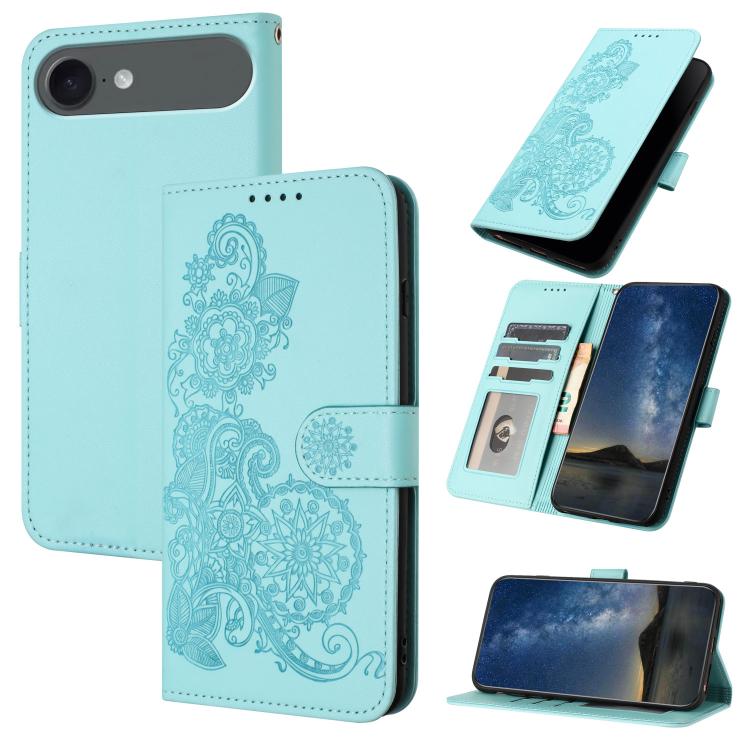Datura Flower Embossed Flip Leather Phone Case, For iPhone Air, iPhone 16e, For iPhone 16 Pro Max