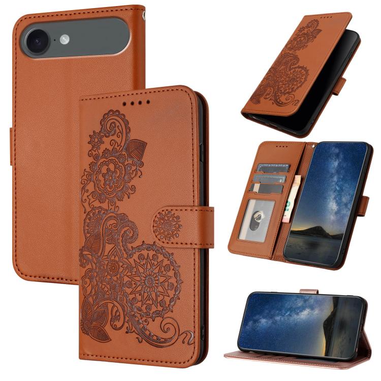 Datura Flower Embossed Flip Leather Phone Case, For iPhone Air, iPhone 16e, For iPhone 16 Pro Max