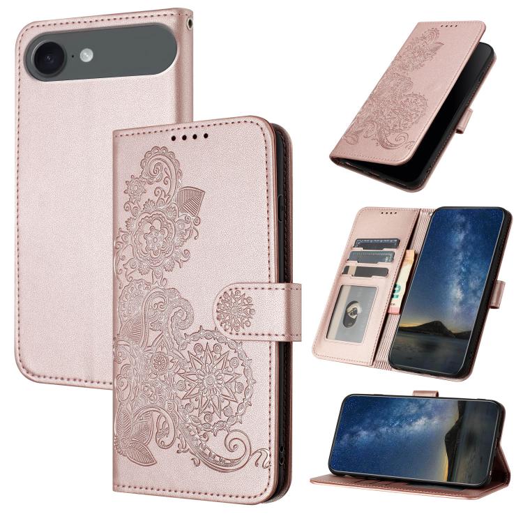 Datura Flower Embossed Flip Leather Phone Case, For iPhone Air, iPhone 16e, For iPhone 16 Pro Max