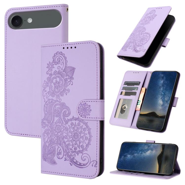 Datura Flower Embossed Flip Leather Phone Case, For iPhone Air, iPhone 16e, For iPhone 16 Pro Max