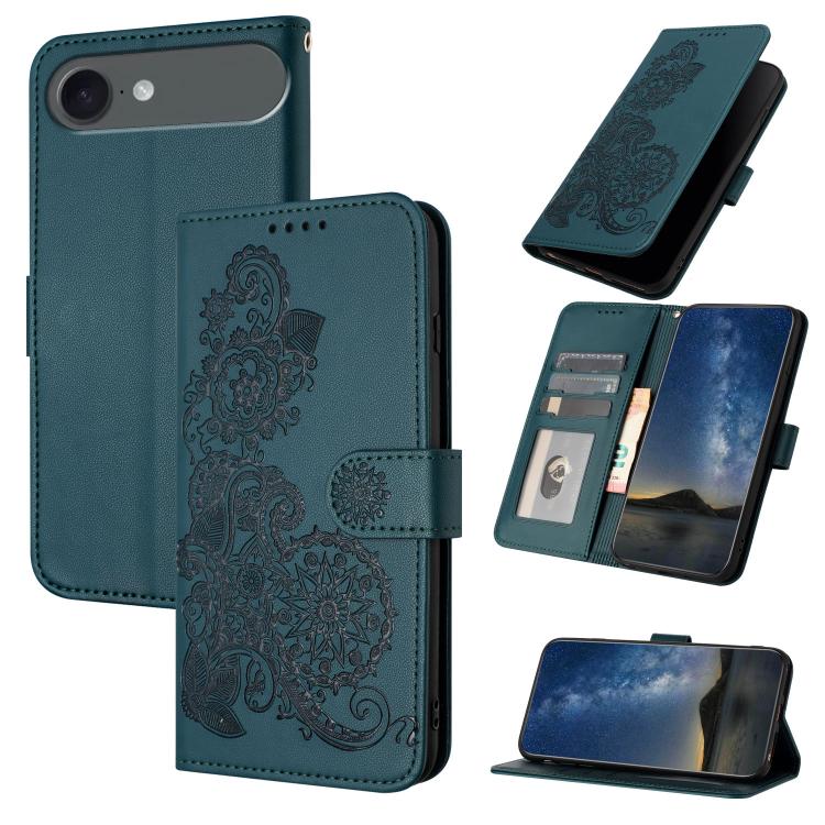 Datura Flower Embossed Flip Leather Phone Case, For iPhone Air, iPhone 16e, For iPhone 16 Pro Max