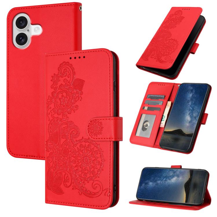 Datura Flower Embossed Flip Leather Phone Case, For iPhone 17 Pro Max, For iPhone 17 Pro, For iPhone 17