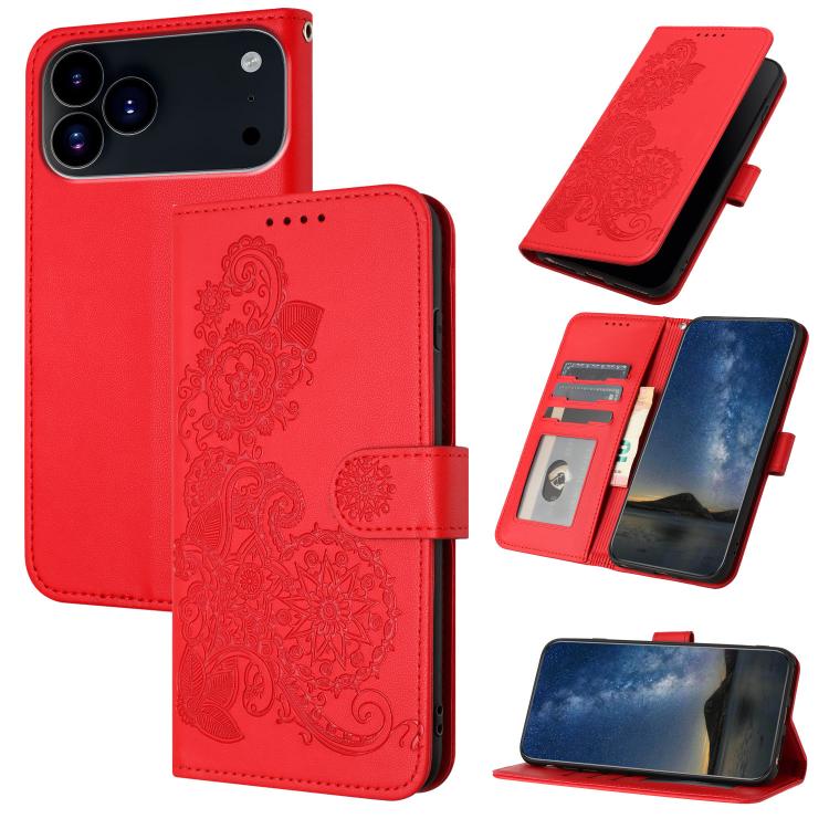 Datura Flower Embossed Flip Leather Phone Case, For iPhone 17 Pro Max, For iPhone 17 Pro, For iPhone 17