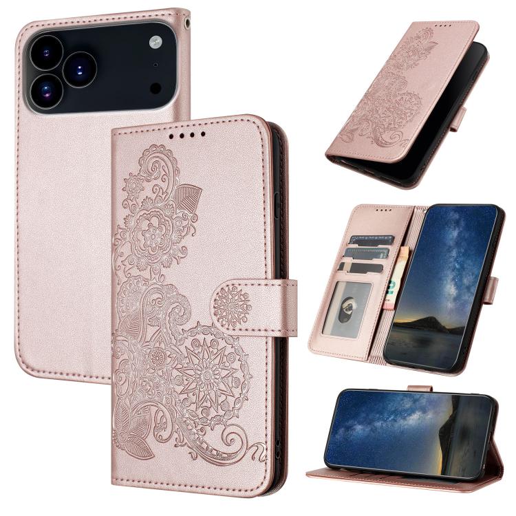 Datura Flower Embossed Flip Leather Phone Case, For iPhone 17 Pro Max, For iPhone 17 Pro, For iPhone 17