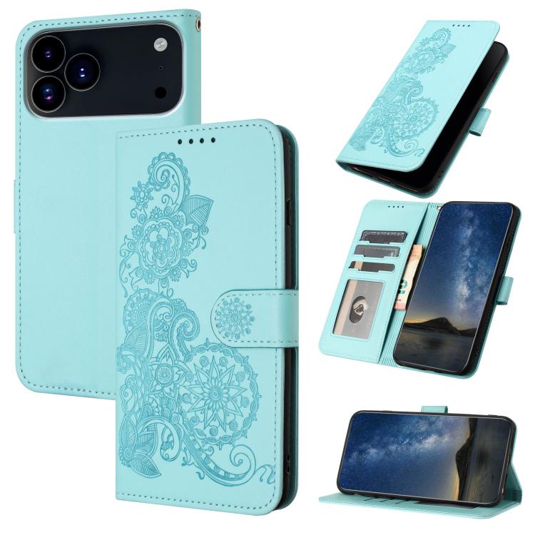 Datura Flower Embossed Flip Leather Phone Case, For iPhone 17 Pro Max, For iPhone 17 Pro, For iPhone 17