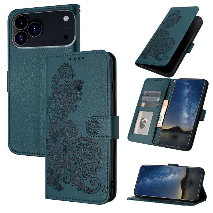 Datura Flower Embossed Flip Leather Phone Case, For iPhone 18 Pro / 17 Pro, For iPhone 18 Pro Max / 17 Pro Max, For iPhone 17e / 16e