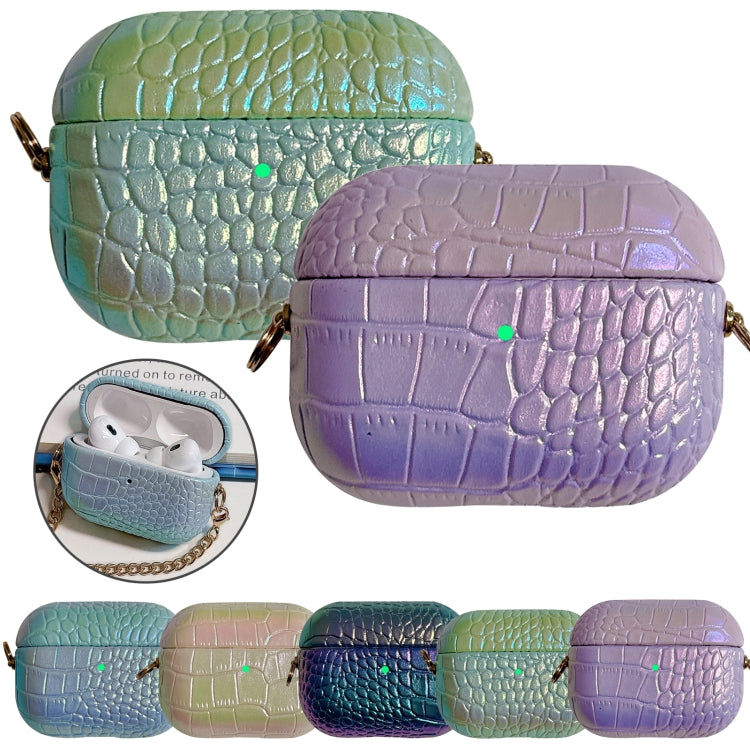 Colorful Crocodile Pattern PC Earphone Case with Anti-lost Metal Long Chain, For AirPods Pro 2, For AirPods Pro