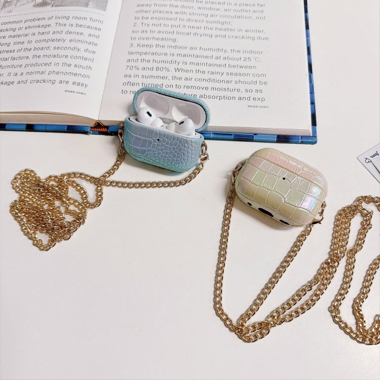 Colorful Crocodile Pattern PC Earphone Case with Anti-lost Metal Long Chain, For AirPods Pro 2, For AirPods Pro