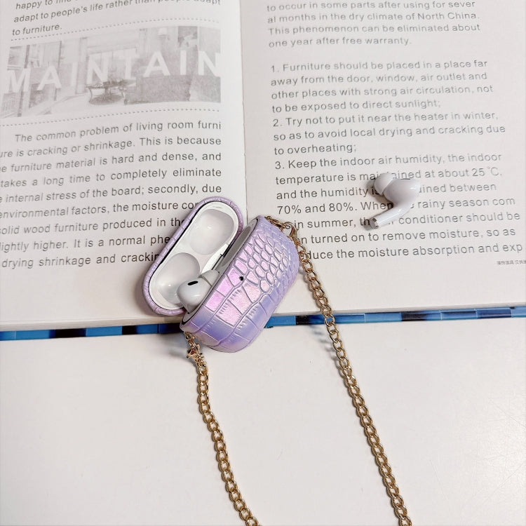 Colorful Crocodile Pattern PC Earphone Case with Anti-lost Metal Long Chain, For AirPods Pro 2, For AirPods Pro