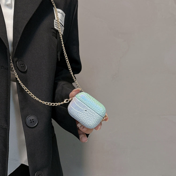 Colorful Crocodile Pattern PC Earphone Case with Anti-lost Metal Long Chain, For AirPods Pro 2, For AirPods Pro