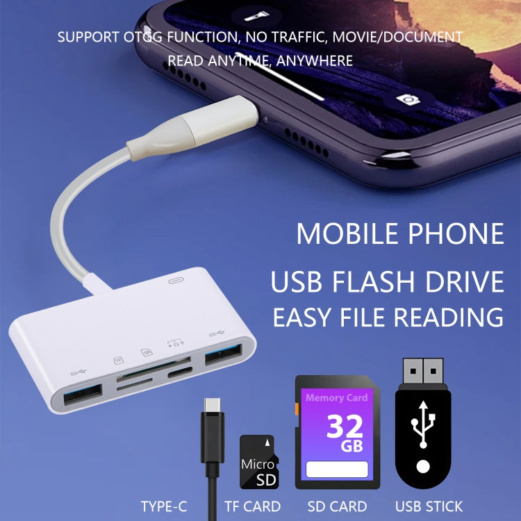 AJ-108PRO 6 in 2 USB-C / Type-C + 8 Pin Interface Multi-function Camera Card Reader, 6 in 2 Type-C + 8 Pin