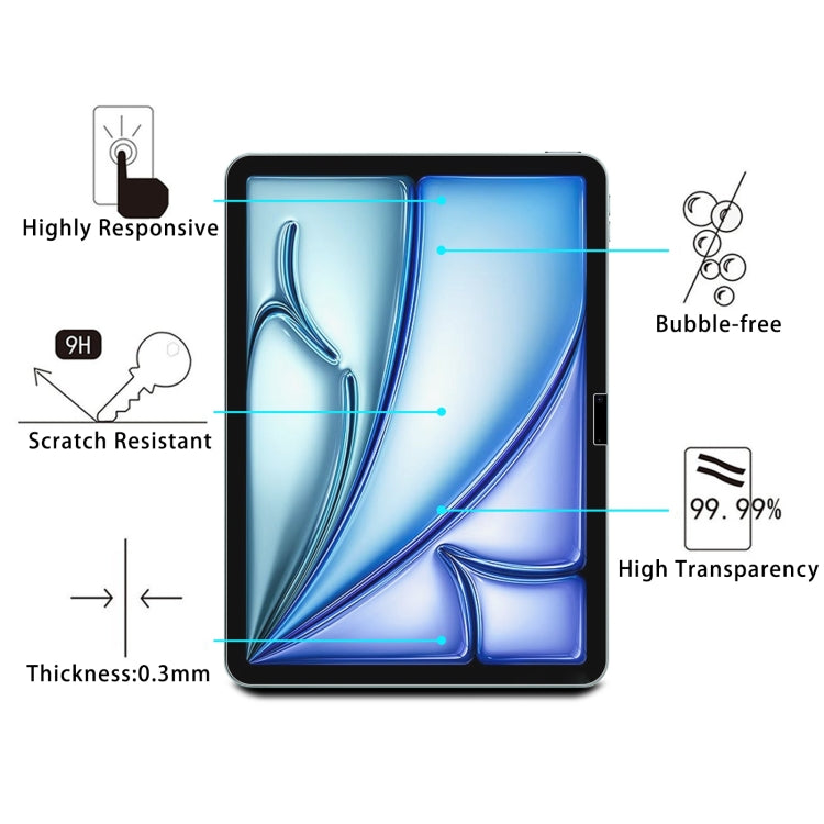 Film en verre trempé antidéflagrant 9H 2,5D de 0,26 mm pour iPad Air 11 (2025/2024), iPad Air 13 (2025/2024), iPad Pro 13 (2024) et iPad Pro 11 (2024).