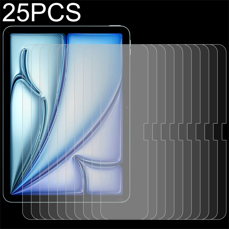 Lot de 25 films en verre trempé antidéflagrant 9H 2.5D (0,26 mm) pour iPad Air 11 (2025/2024), iPad Air 13 (2025/2024), iPad Pro 13 (2024), iPad Pro 11 (2024) et iPad Pro 12.9 (2022-2018).
