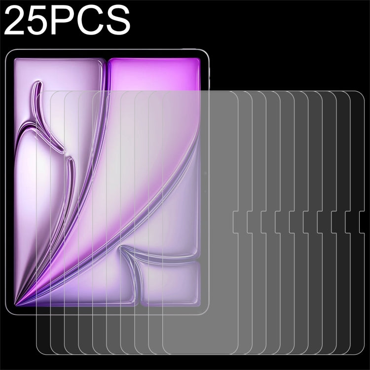 Lot de 25 films en verre trempé antidéflagrant 9H 2.5D (0,26 mm) pour iPad Air 11 (2025/2024), iPad Air 13 (2025/2024), iPad Pro 13 (2024), iPad Pro 11 (2024) et iPad Pro 12.9 (2022-2018).