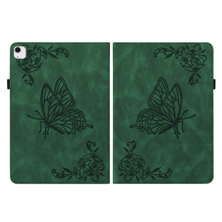 Étui en cuir gaufré motif papillon et fleur pour iPad Air 11 (2024) et iPad Pro 11 (2024).