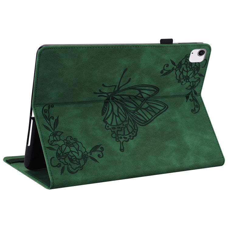 Étui en cuir gaufré motif papillon et fleur pour iPad Air 11 (2024) et iPad Pro 11 (2024).