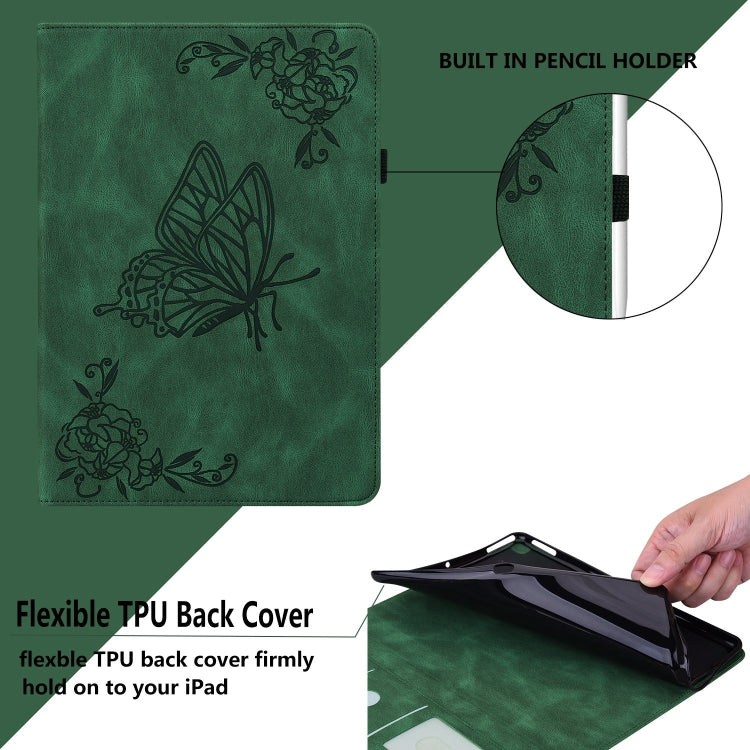 Étui en cuir gaufré motif papillon et fleur pour iPad Air 11 (2024) et iPad Pro 11 (2024).