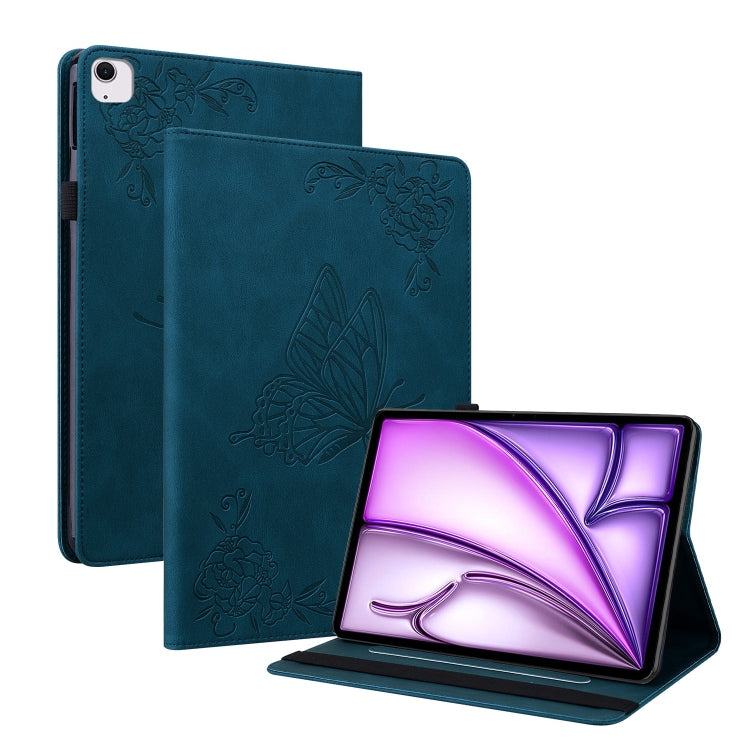 Étui en cuir gaufré motif papillon et fleur pour iPad Air 11 (2024) et iPad Pro 11 (2024).