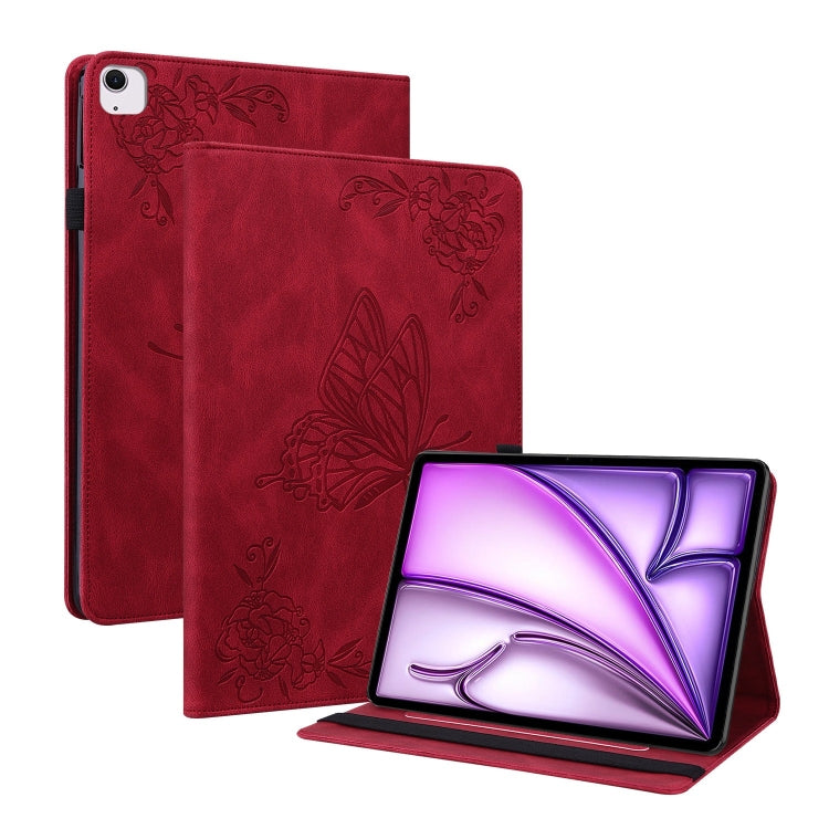 Étui en cuir gaufré motif papillon et fleur pour iPad Air 11 (2024) et iPad Pro 11 (2024).