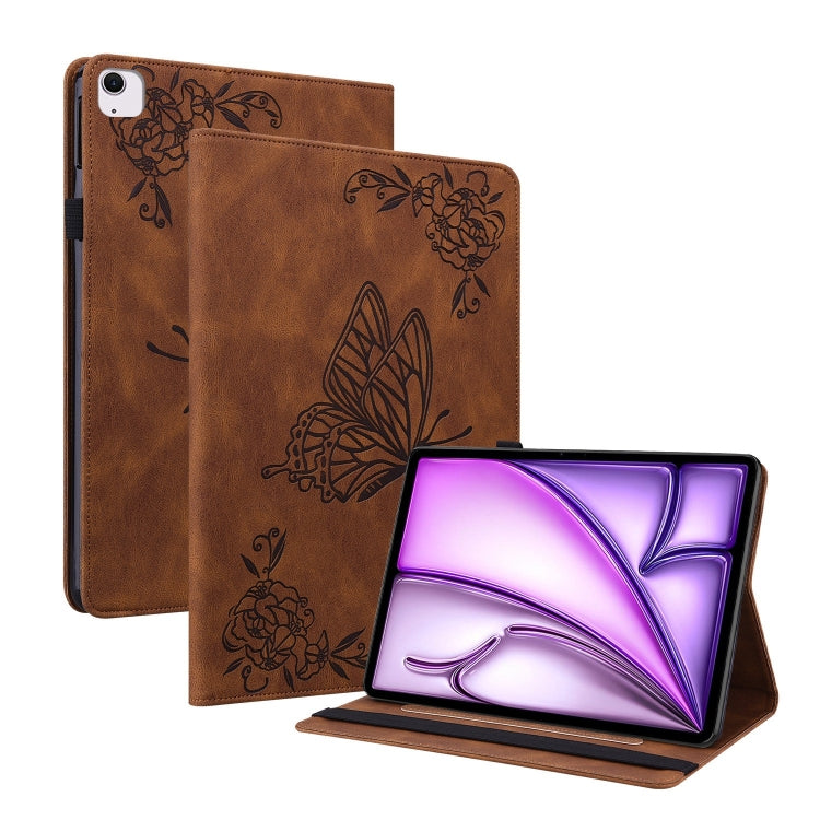 Étui en cuir gaufré motif papillon et fleur pour iPad Air 11 (2024) et iPad Pro 11 (2024).
