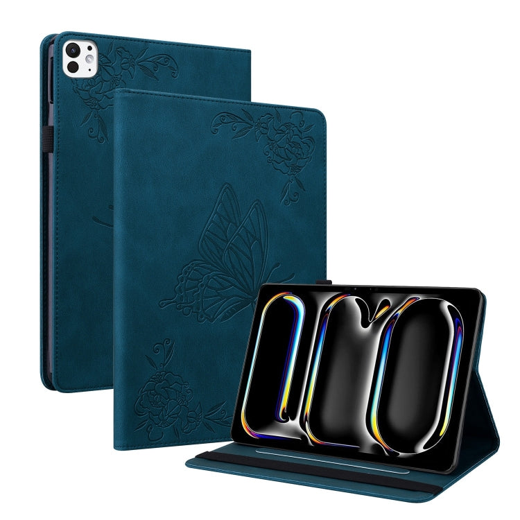 Étui en cuir gaufré motif papillon et fleur pour iPad Air 11 (2024) et iPad Pro 11 (2024).