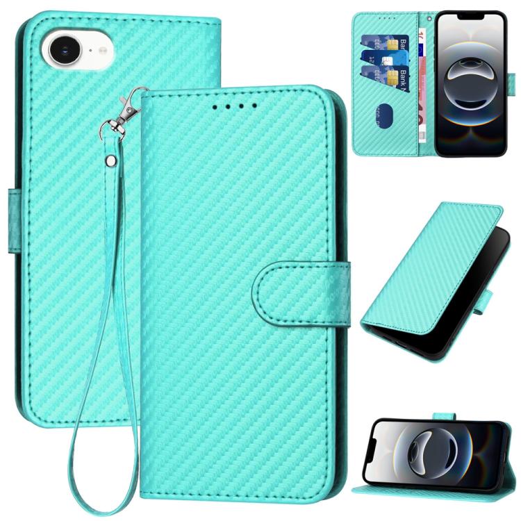 YX0070 Carbon Fiber Buckle Leather Phone Case with Lanyard, For iPhone 17 Air, iPhone 16e, For iPhone 16 Pro Max