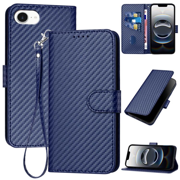 YX0070 Carbon Fiber Buckle Leather Phone Case with Lanyard, For iPhone 17 Air, iPhone 16e, For iPhone 16 Pro Max