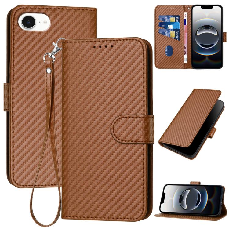 YX0070 Carbon Fiber Buckle Leather Phone Case with Lanyard, For iPhone 17 Air, iPhone 16e, For iPhone 16 Pro Max