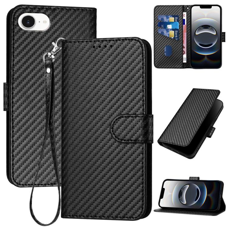 YX0070 Carbon Fiber Buckle Leather Phone Case with Lanyard, For iPhone 17 Air, iPhone 16e, For iPhone 16 Pro Max