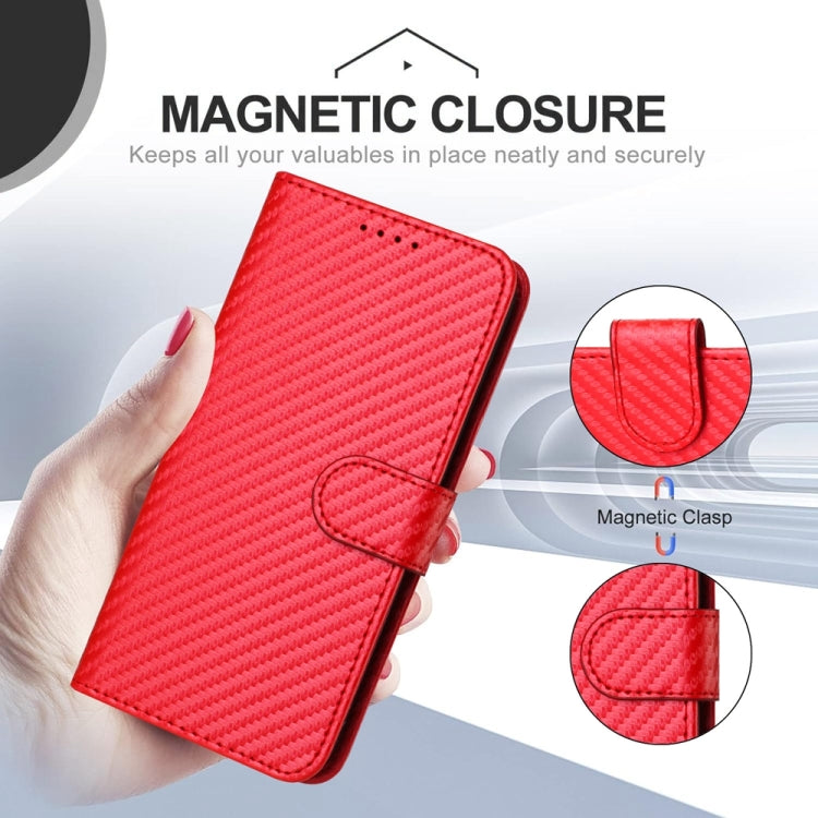 YX0070 Carbon Fiber Buckle Leather Phone Case with Lanyard, For iPhone 15 Pro Max, For iPhone 15 Pro, For iPhone 15 Plus