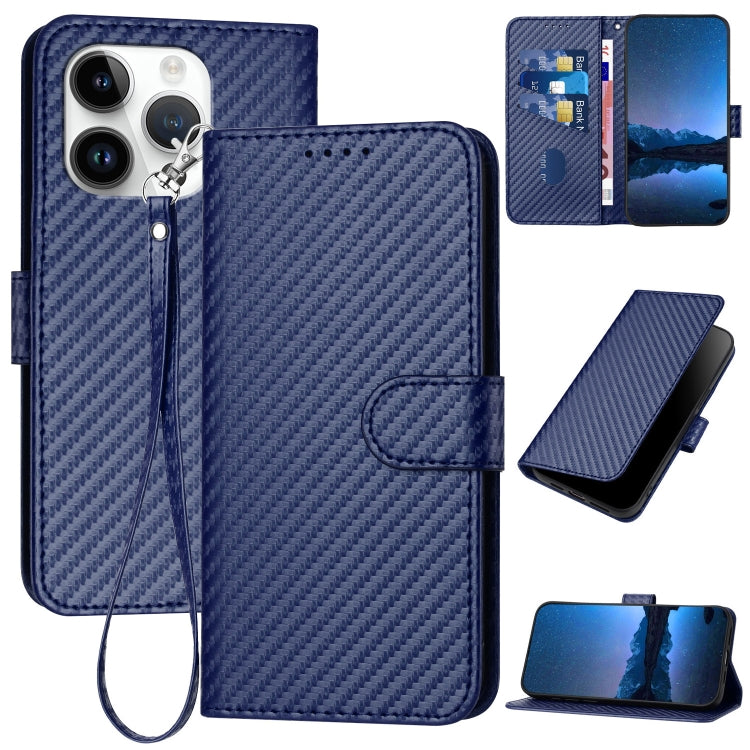 YX0070 Carbon Fiber Buckle Leather Phone Case with Lanyard, For iPhone 14 Pro, For iPhone 14 Pro Max, For iPhone SE 2022 / SE 2020 / 8 / 7